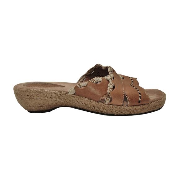 Clarks Artisan Collection Brown Leather Espadrille Slide Sandals - Picture 10 of 13